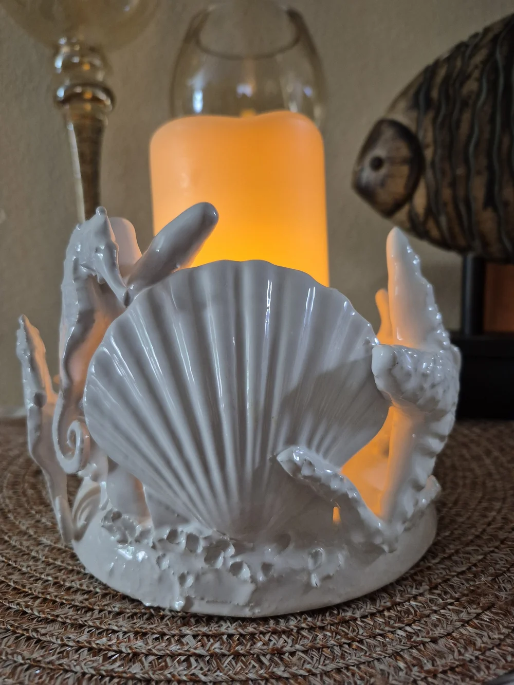 I Borbone Capodimonte White Ceramic Seashell Candle Holder